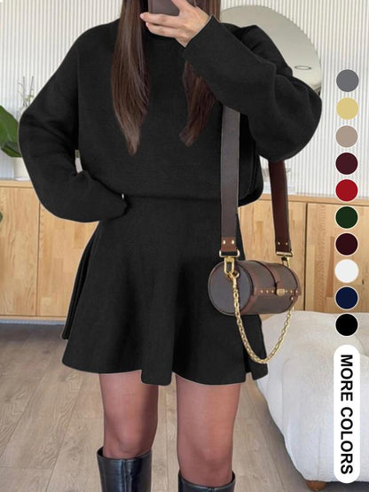 Women's Casual Half-High Neck Long Sleeve Knit Dress, Plain Color Loose-Fitting Sweater Dress, Fall & Winter Fashion - Seldom Seen Styles