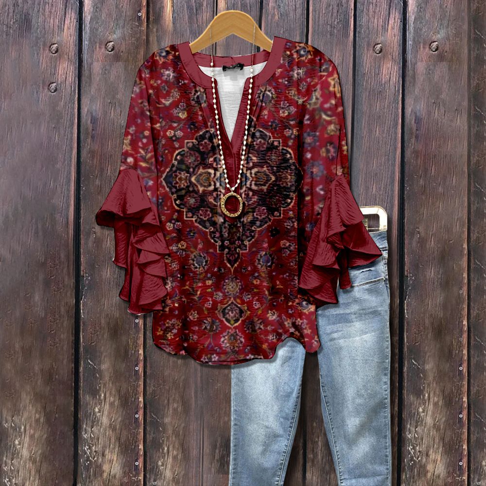 Retro Floral Print Layered Ruffle Sleeve Top Going Outfits Blouses Women Vintage 90s Tops Funny Shirts Women Elegant Classy Tops cute summer outfit - Seldom Seen Styles