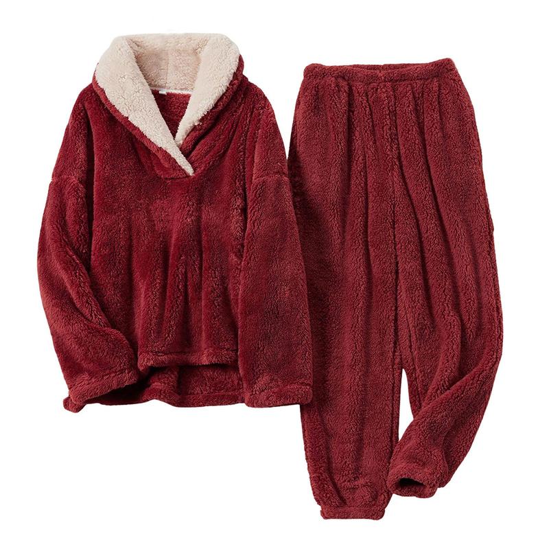 XiaRan Women's Fluzzy Sherpa Fleece Pajamas Warm Pullover Lapel Sleepwear Sets