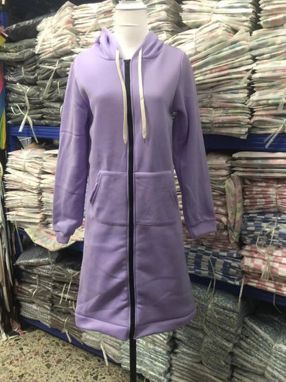 Sweat à capuche en polaire décontracté pour femme, tunique, sweat-shirt, veste longue, en coton, manches longues, tricot rayé ajusté, nouveau printemps 2025