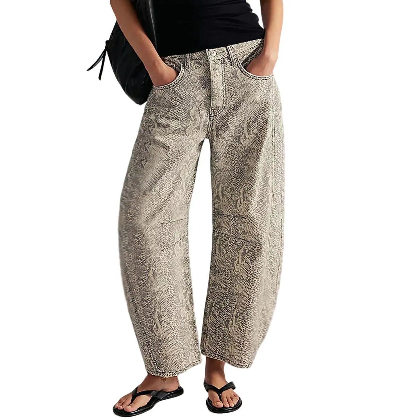 CHOUYATOU Women's Printed Wide-Leg Jeans Y2k Loose Mid-Rise Jeans in Soft Pink with Boho Floral Pattern Casual Denim Trousers - Seldom Seen Styles