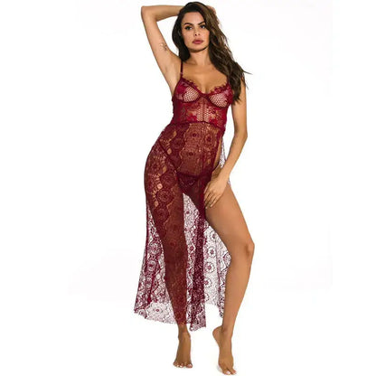 Deep V-neck Side Slit Sexy Long Chemise