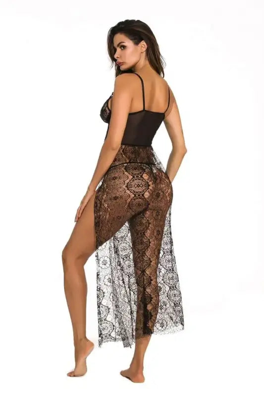 Deep V-neck Side Slit Sexy Long Chemise - Seldom Seen Styles