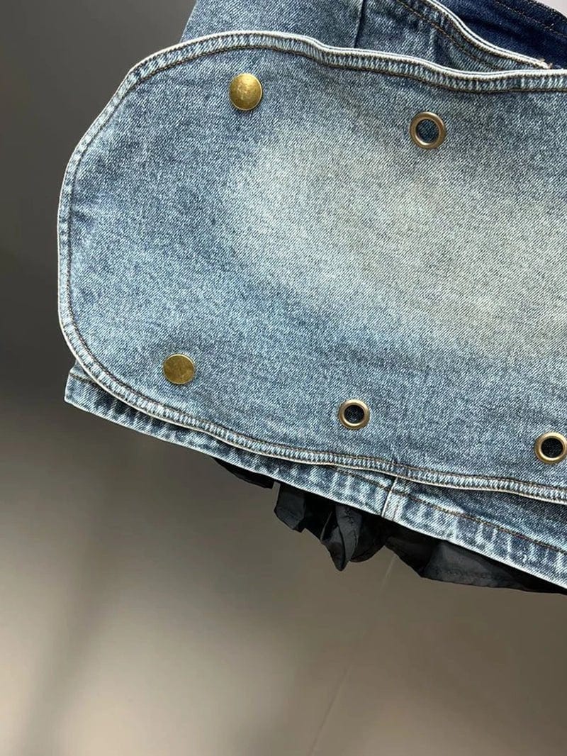Women's Asymmetrical Denim Mini Skirt Y2K Low Rise Button Detail Streetwear Skort - Seldom Seen Styles