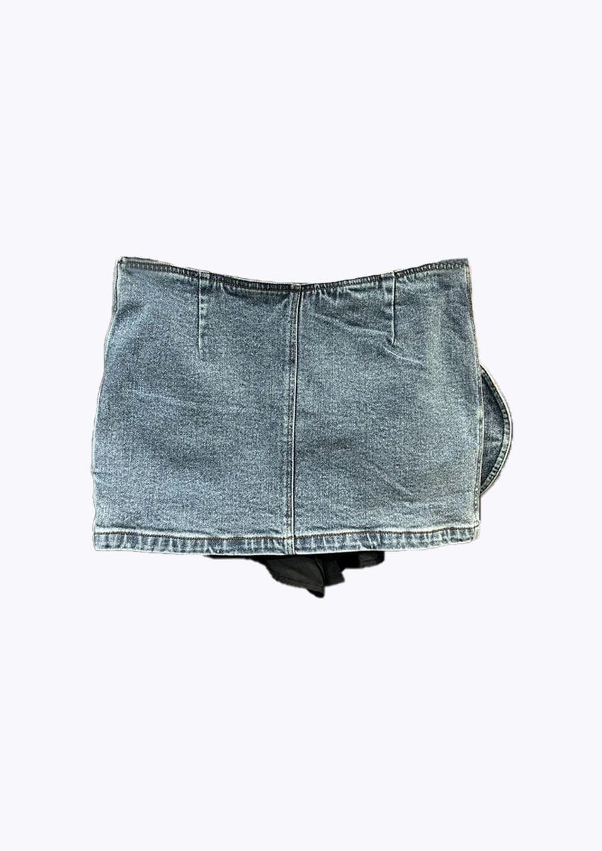 Women's Asymmetrical Denim Mini Skirt Y2K Low Rise Button Detail Streetwear Skort - Seldom Seen Styles