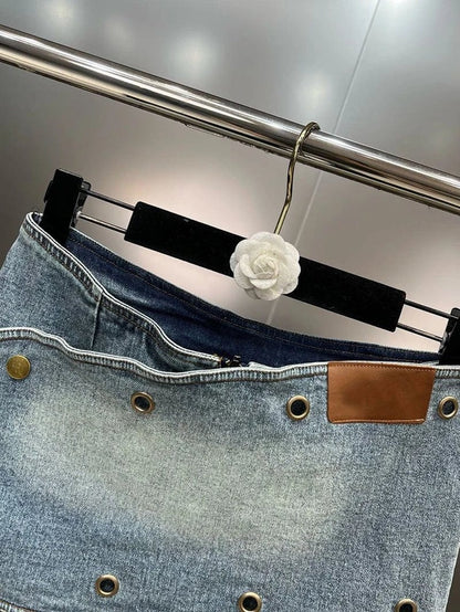 Women's Asymmetrical Denim Mini Skirt Y2K Low Rise Button Detail Streetwear Skort