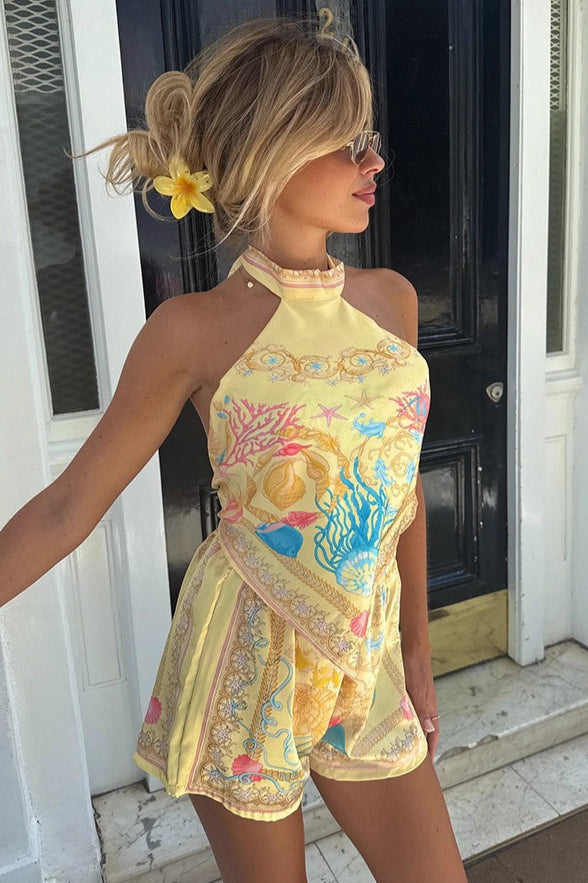 Chic Ethnic Print Halter Loose Two Piece Set - Seldom Seen Styles