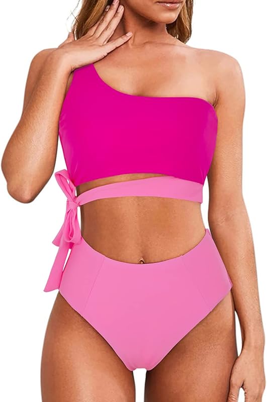 Women One Shoulder High Waisted Bikini Tie High Cut Two Piece Swimsuits - Seldom Seen Styles