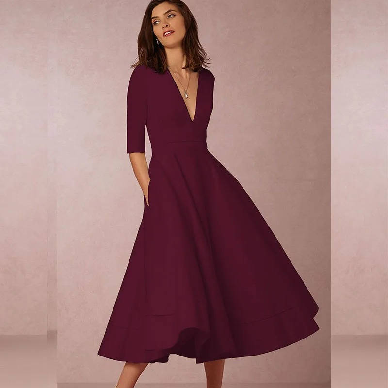 Elegant Deep V Neck Dress for Special Occasion - Seldom Seen Styles