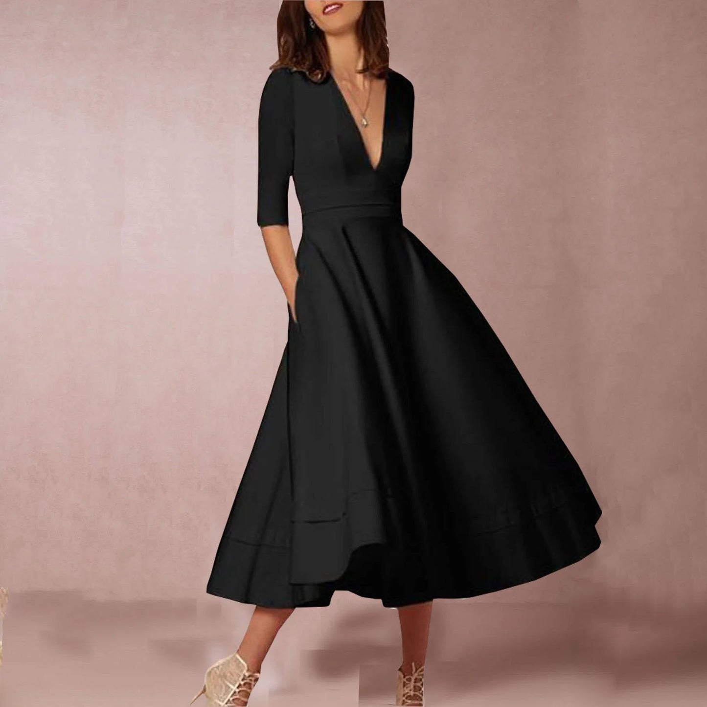 Elegant Deep V Neck Dress for Special Occasion - Seldom Seen Styles