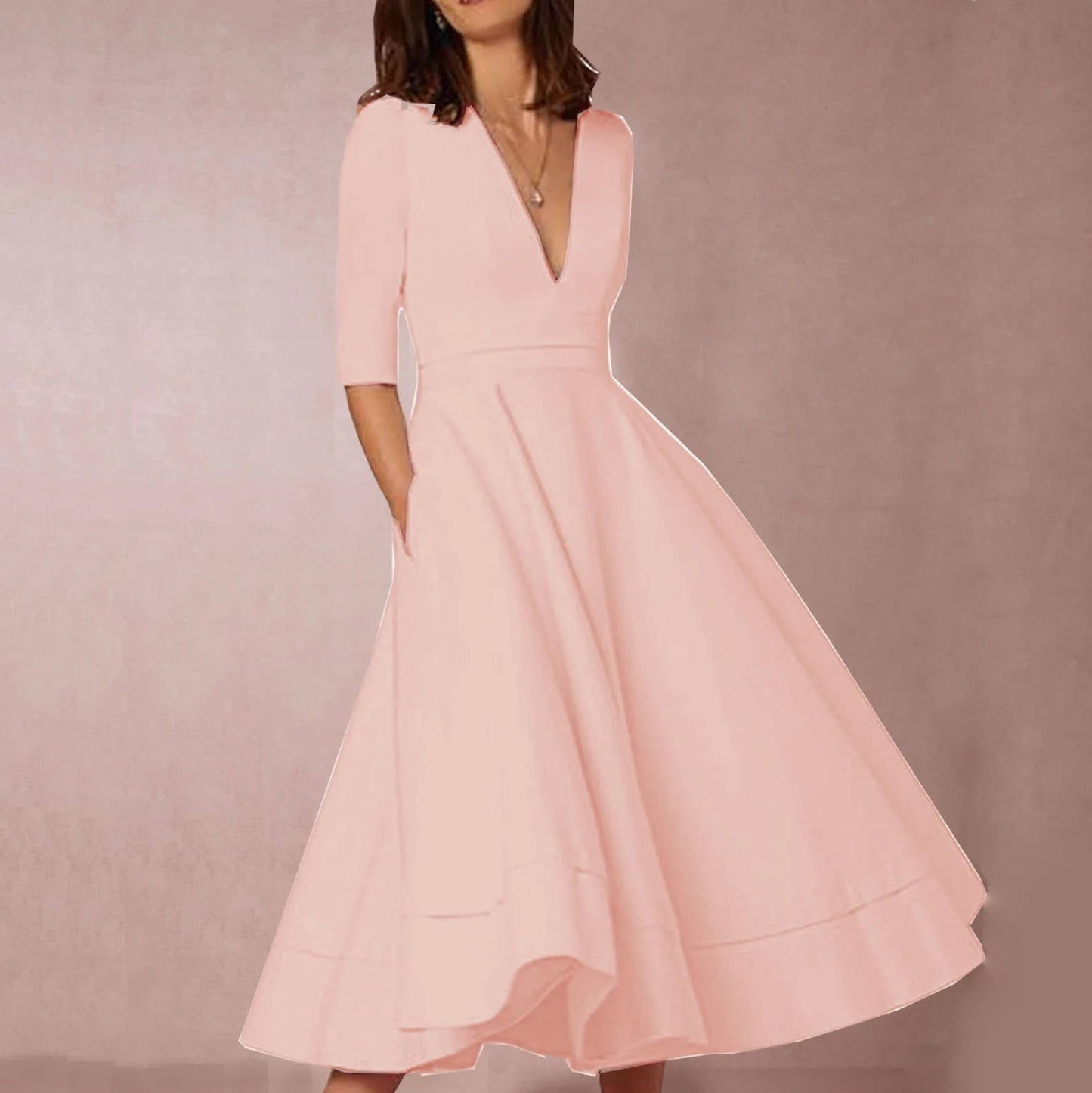 Elegant Deep V Neck Dress for Special Occasion - Seldom Seen Styles