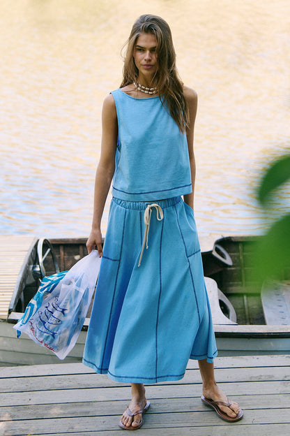 Ensembles jupes 2 pièces pour femmes, tenues décontractées d'été, ensemble de détente assorti pour les vacances, ensemble jupe midi et haut 2025