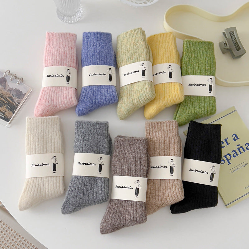 drawstring socks solid color warm mid-rise socks women - Seldom Seen Styles