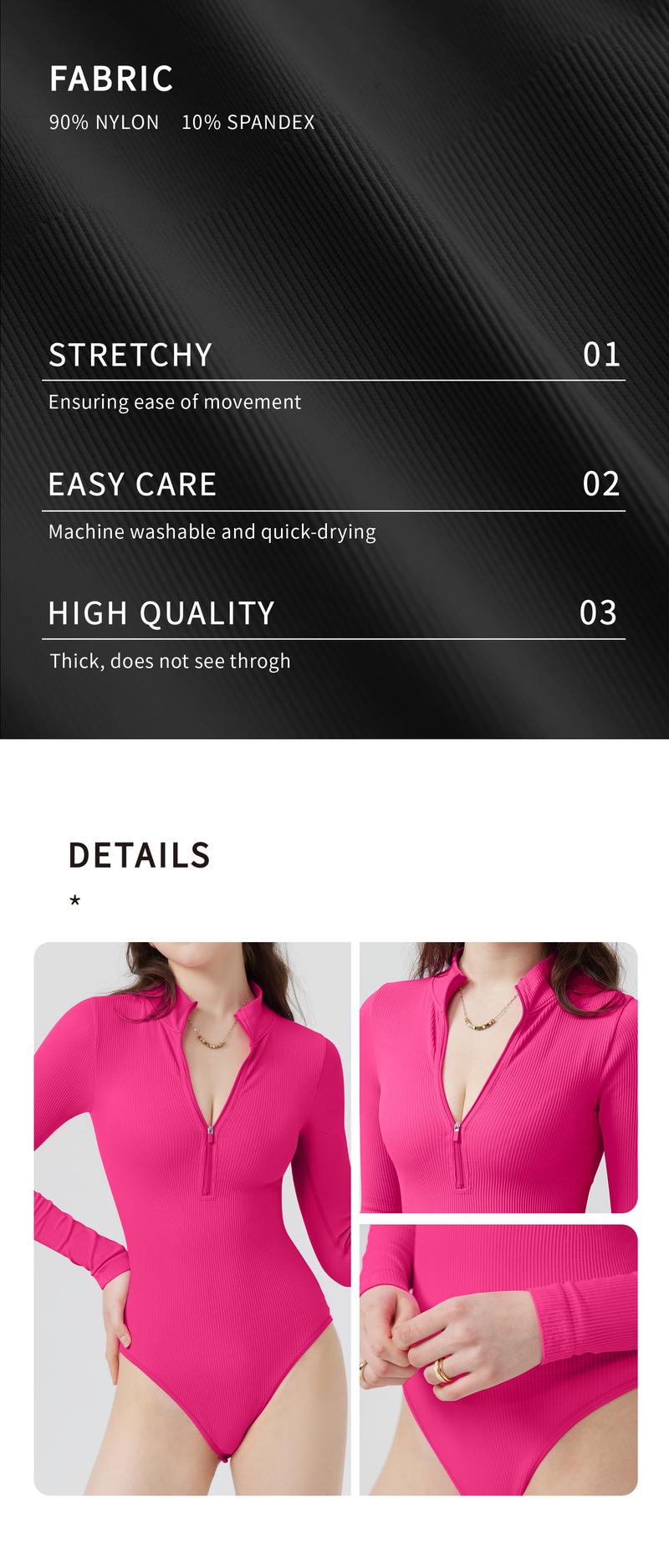 Women's 2 Piece Bodysuits Sexy Ribbed One Piece Zip Front Long Sleeve Tops Bodysuits - Seldom Seen Styles