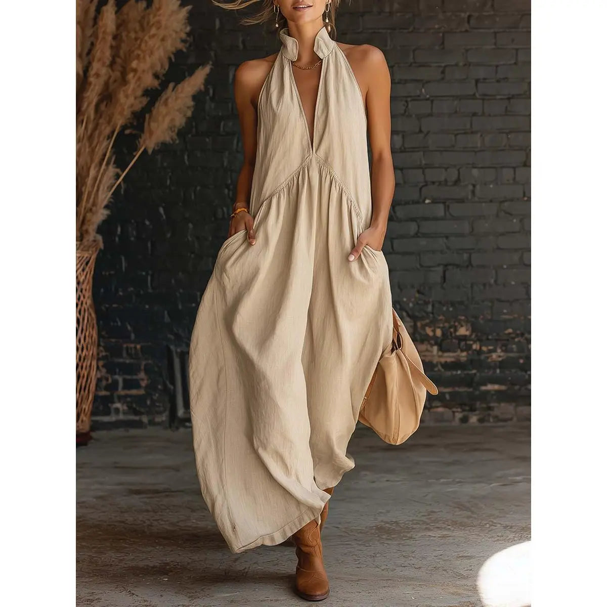 2026 Minimalist Halter Neck Maxi Dress |   Casual Loose Fit Pocket Dress |   Effortless Summer Outfit for Women # MaxiDress # HalterNeckDress # BohoFashion # SummerDress # CasualDress # WithPockets # DressesForWomen # Outfit of the Day - Seldom Seen Styles