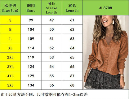 2024Amazon Autumn and Winter New Lace V Collar Outer Pullover Sweater European and American Ladies Loose Long Sleeve Solid Color Sweater