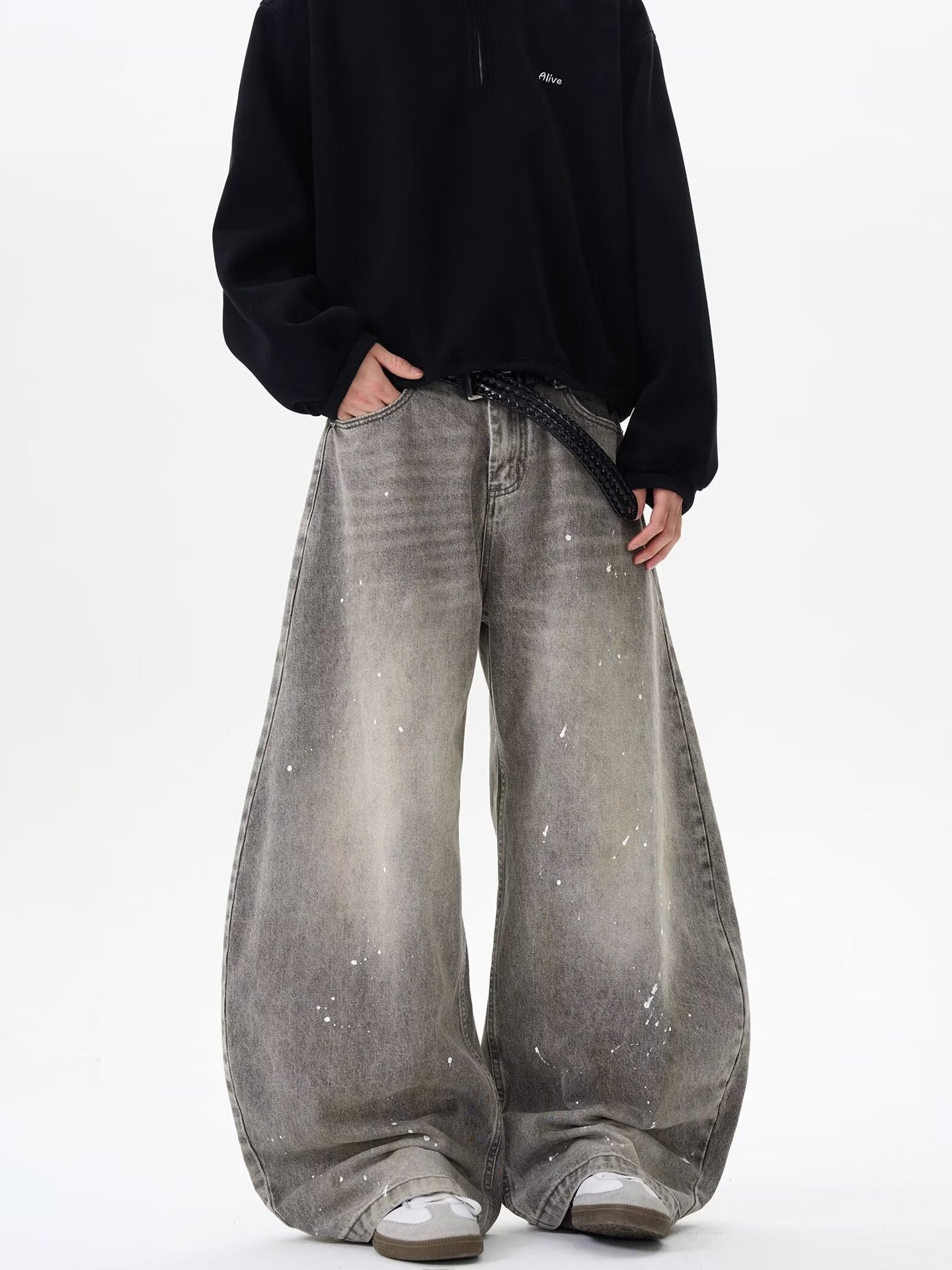 Grunge Paint-Splatter Wide-Leg Denim Pants mry001630 - Seldom Seen Styles