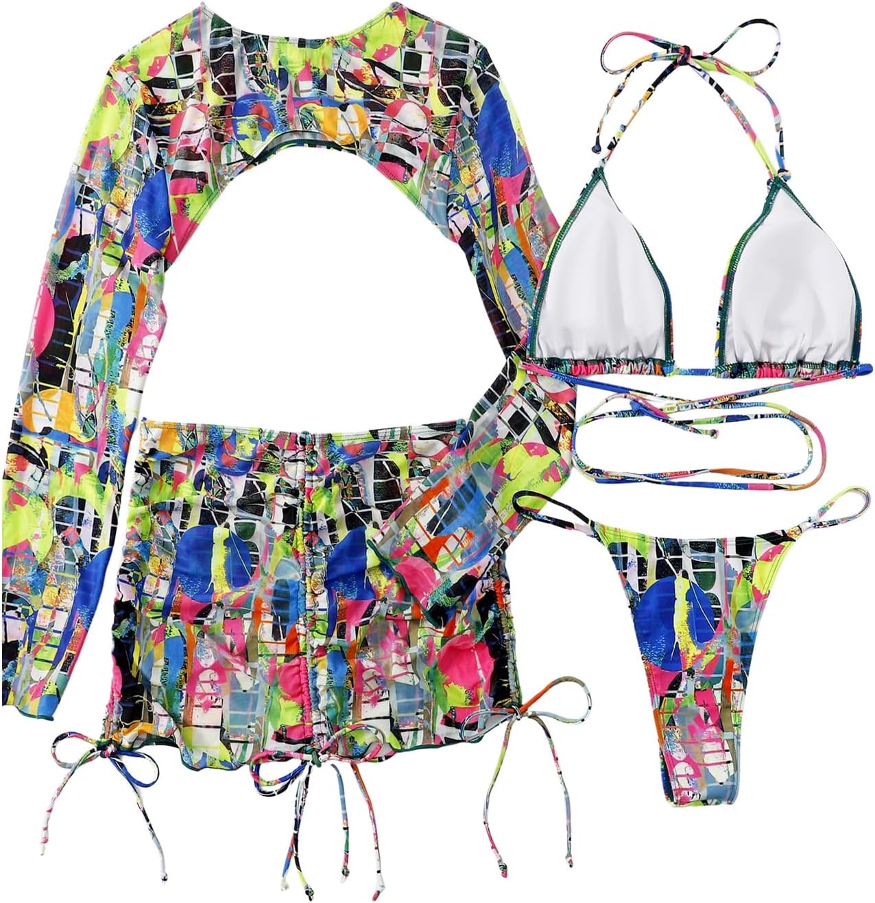 Women's 4 Piece Swimsuits Print Halter Bikini Set Bathing Suits with Cover Up - Seldom Seen Styles