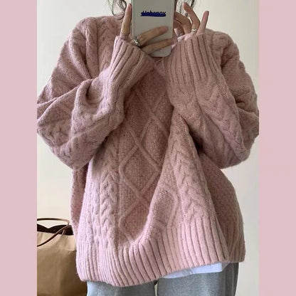 Autumn and Winter2024Loose-Fitting Outerwear Sweater Women's Pullover Fried Street New Gentle Japanese Sweet Cable-Knit Sweater