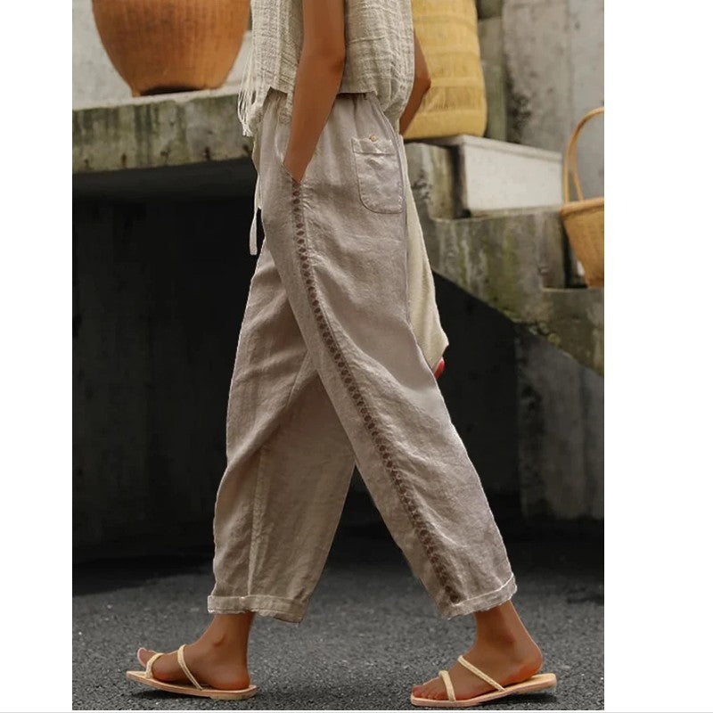 Women's Linen Capri Pants with Drawstring Petite Summer Beachwear Lightweight Elastic Waist Pants - Seldom Seen Styles