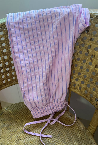 Damen Casual Gestreifte Hose mit weitem Bein, Kordelzug, elastischer Taille, Palazzo-Hose mit Taschen 