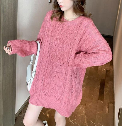 2024Autumn and Winter Korean Style Loose Retro Thick Loose Twist Diamond Pattern Mid-Length Thickened Woolen Skirt Knitwear for Women