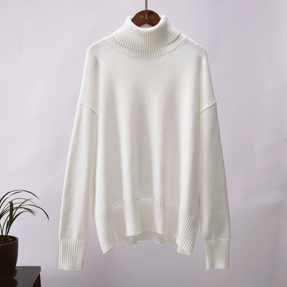 Turtleneck Sweater for Women Autumn and Winter Loose Sweater Classic Versatile Solid Color Pullover Sweater