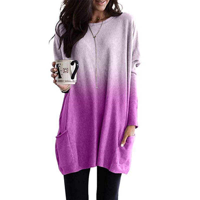 Womens plus size long sleeve tops crewneck lightweight sweatshirt loose casual oversized T shirts with pockets