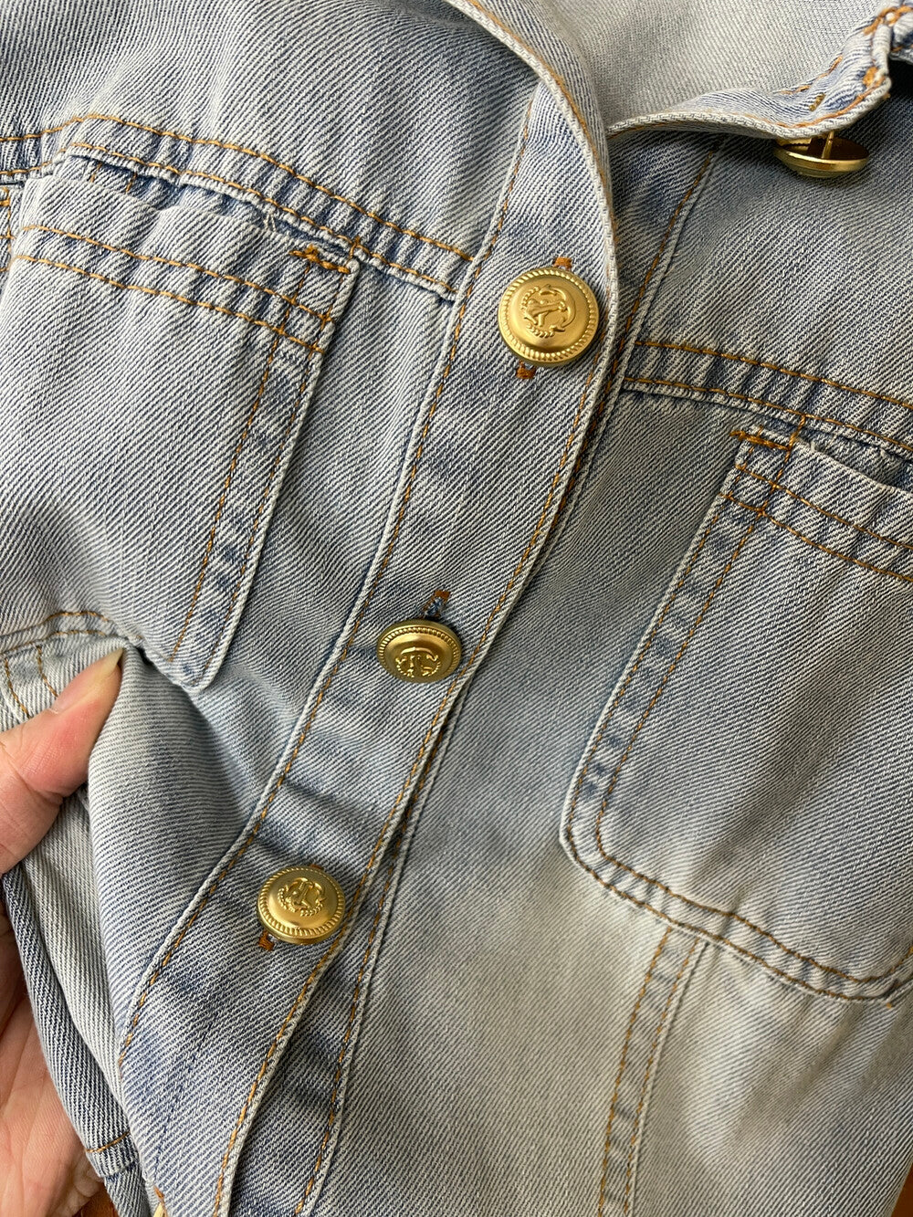 Women's Light Blue Denim Sleeveless Belted A-Line Maxi Dress Gold Button Lapel Collar with Free Belt M L - Seldom Seen Styles