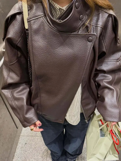 Oversized Asymmetric Faux Leather Jacket