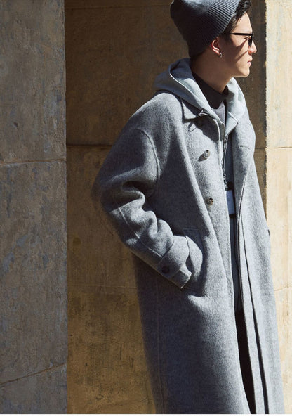 Camel Fleece Wool Blended Long Hair Double-Sided, Winter Shaped Balmacan Medium Long Coat Men's Jacket