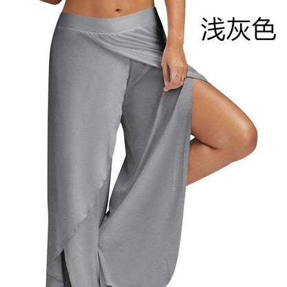 Pantalon de yoga fluide fendu pour femme, sarouel à fente haute, grande taille, pantalon de détente à jambes larges, pantalon ample pour la plage et l'été