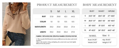 Women's Knit Pullover Sweater Tops - Casual Long Sleeve Button Down Crew Neck Ruffle Solid Color Striped - Knitwear, Womenswear