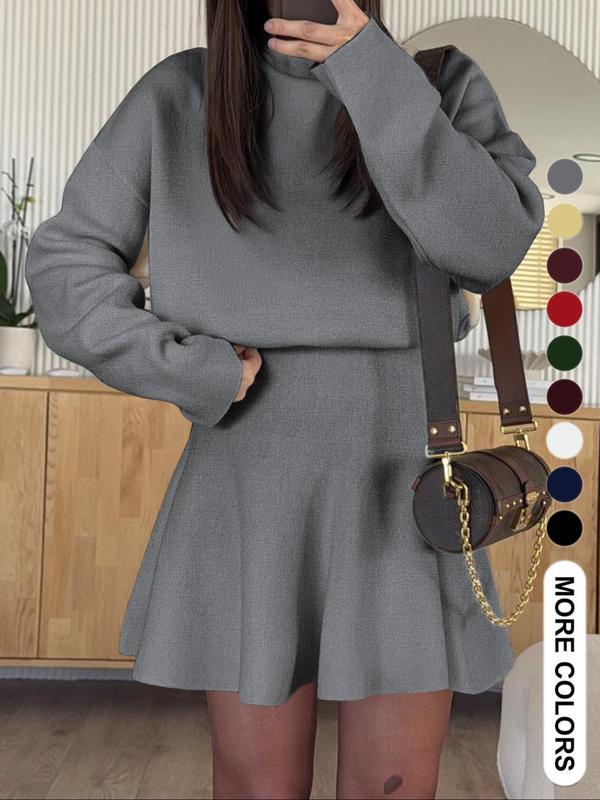 Women's Casual Half-High Neck Long Sleeve Knit Dress, Plain Color Loose-Fitting Sweater Dress, Fall & Winter Fashion - Seldom Seen Styles