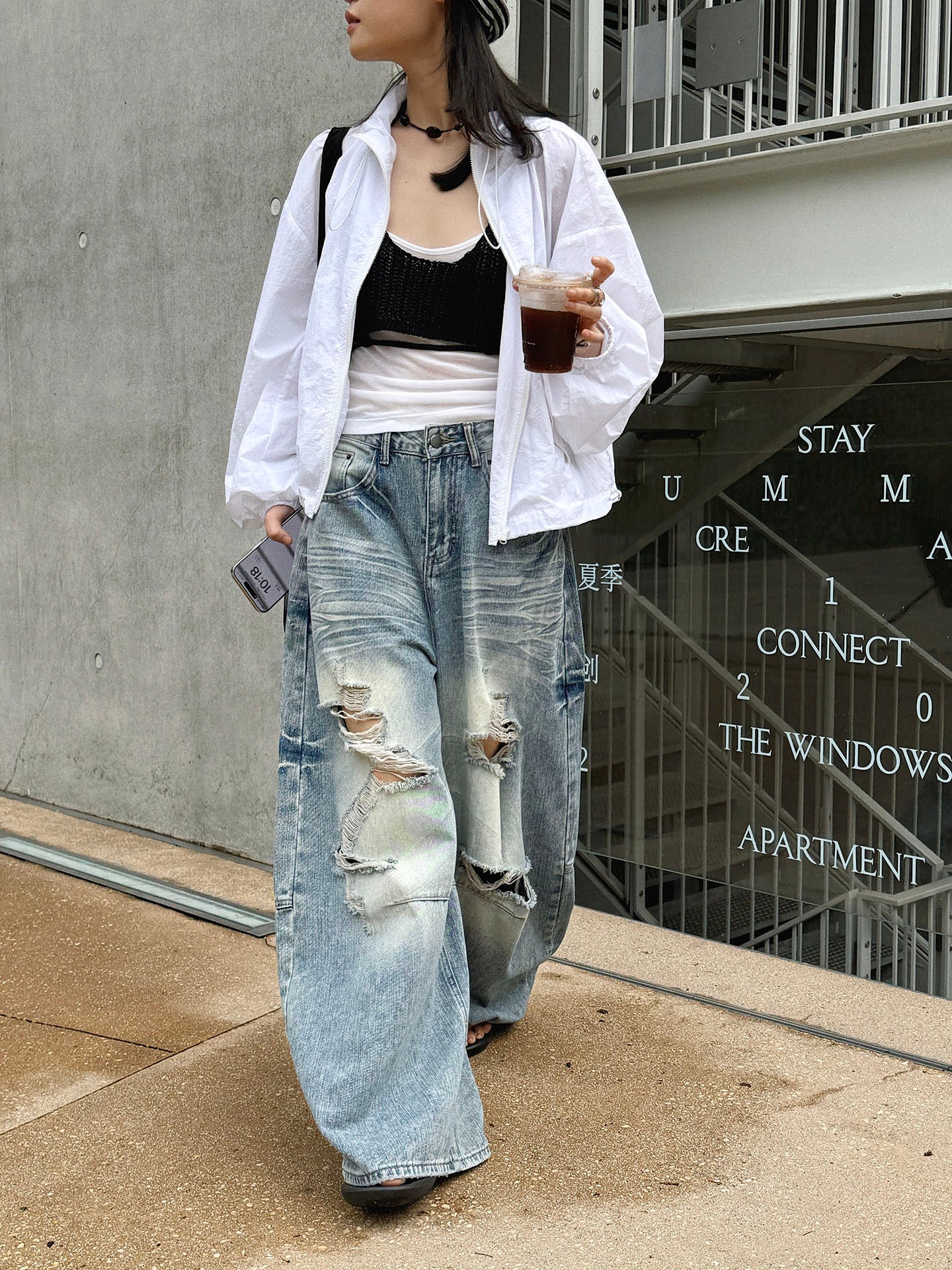 Women's Distressed Ripped Wide Leg Jeans High Waist Baggy Denim Pants Streetwear Y2K Casual Summer Outfit