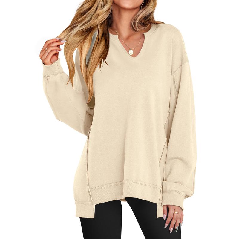 Womens Oversized Sweatshirt V Neck Long Sleeve Tunic Lightweight Pullover 2025 Winter Casual Tops Teen Girl Outfits - Seldom Seen Styles