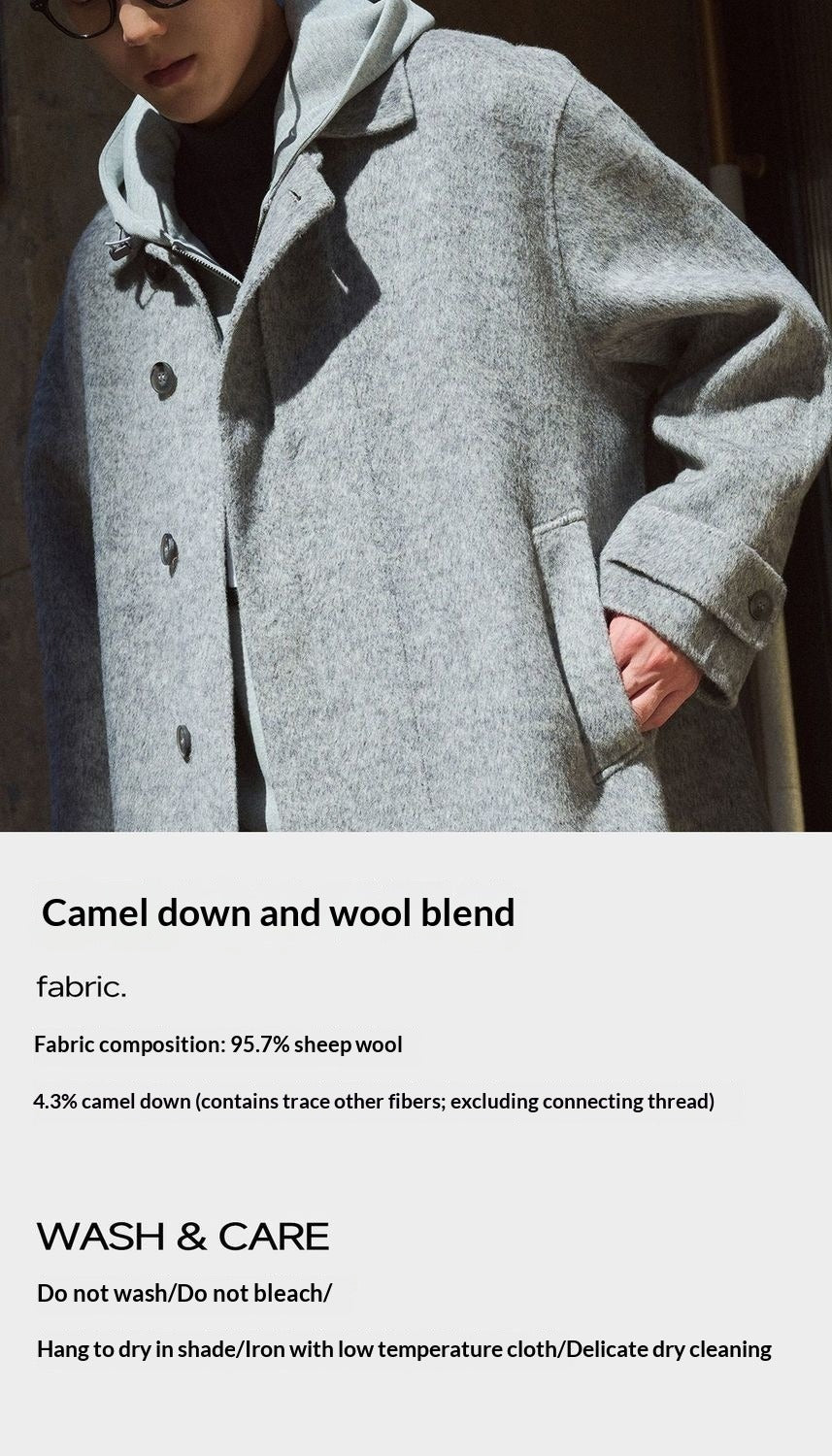Camel Fleece Wool Blended Long Hair Double-Sided, Winter Shaped Balmacan Medium Long Coat Men's Jacket