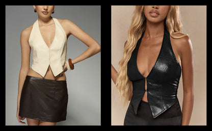 Women's PU Leather Halter Tank Tops Sexy Deep V Neck Asymmetrical Vest Corset Party Clubwear