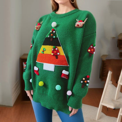 2024New Christmas Wear Match Sweater Cute Christmas Tree Decorative Top