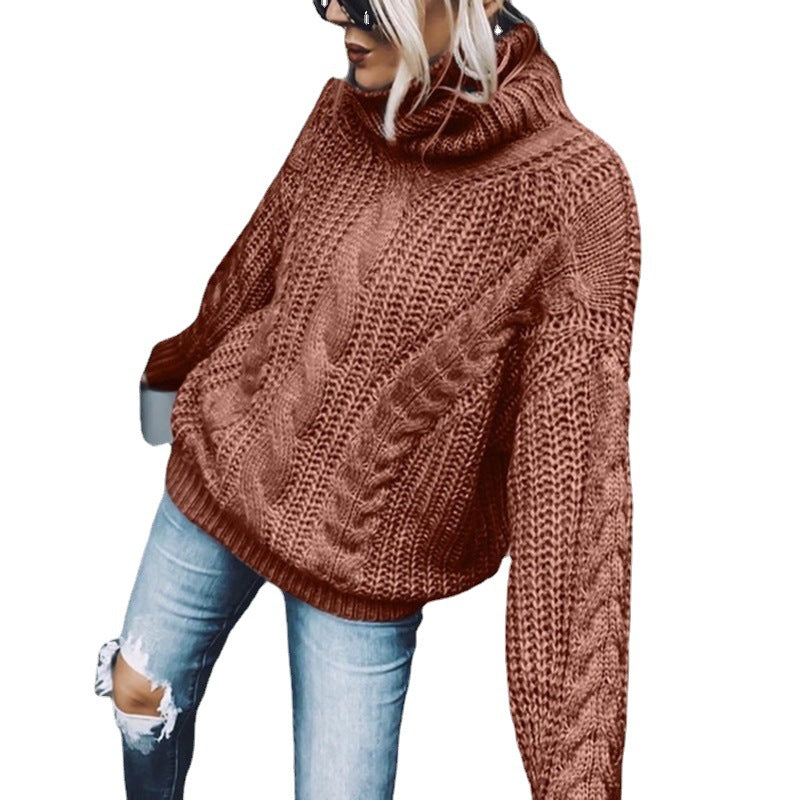 Herbst und Winter Europäischer und Amerikanischer Pullover Damen Einfarbig Rollkragen Strickoberteil Amazon Grenzüberschreitende Damenbekleidung 