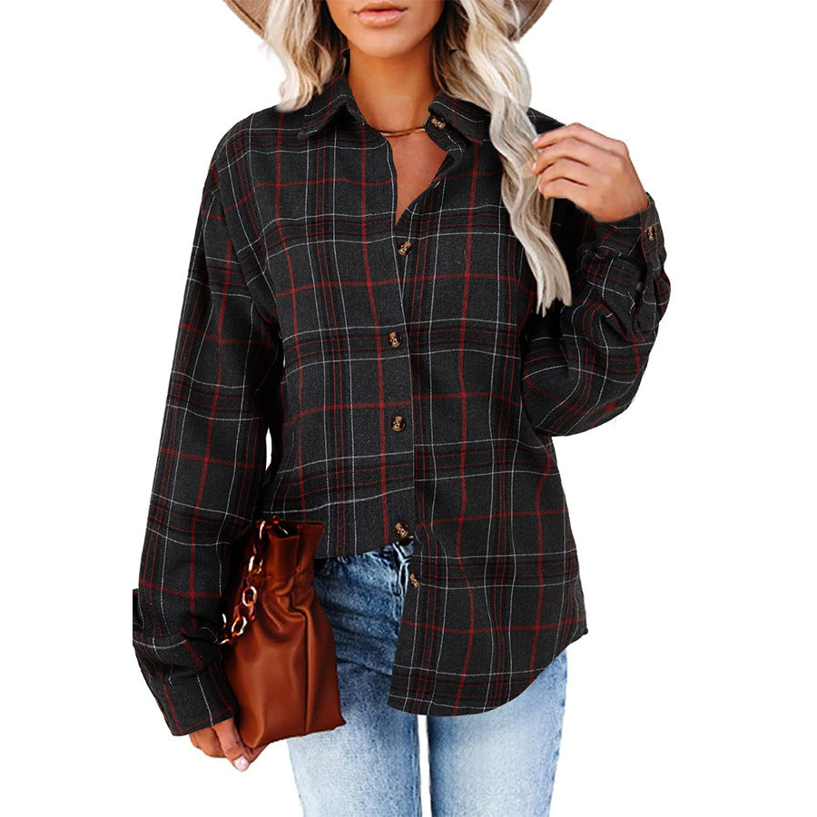 CHYRII Womens Button Down Flannel Shirts Long Sleeve Plaid Shackets Business Casual Blouse Top