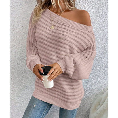 Women's Textured Asymmetrical Neck Sweater, Casual Long Sleeve Batwing Sleeve Jumper for Daily Outdoor Wear, Ladies Knit Top for All Seasons, Womenswear