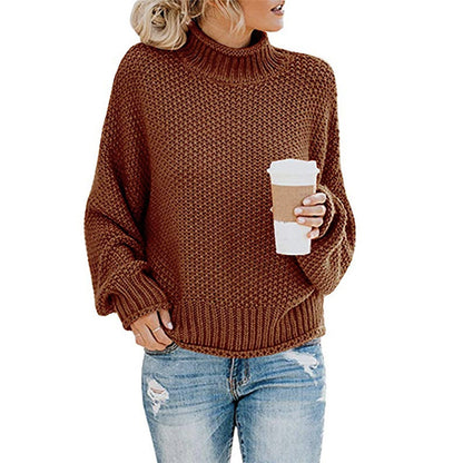 2024Cross-Border wish New Autumn and Winter Sweaters Knitwear Foreign Trade Women's Clothing Amazon Thick Thread Color Matching Turtleneck Pullover