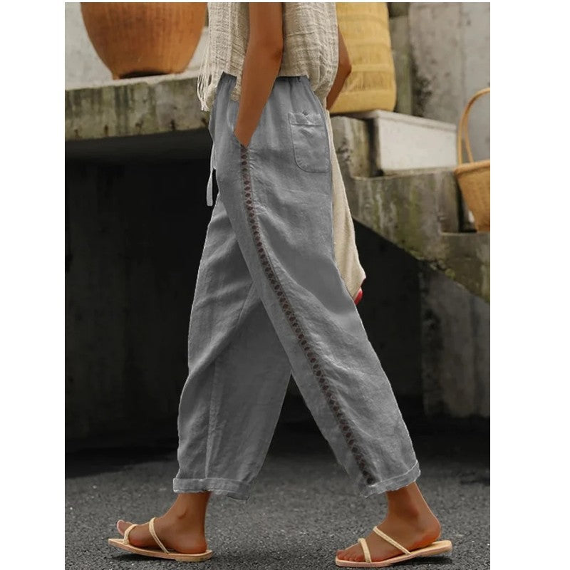 Women's Linen Capri Pants with Drawstring Petite Summer Beachwear Lightweight Elastic Waist Pants - Seldom Seen Styles