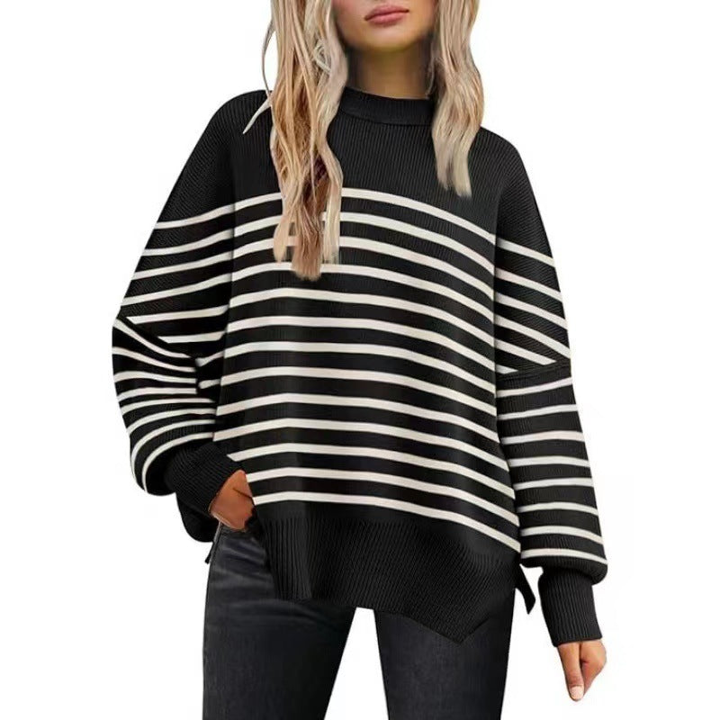 Women's Oversized Batwing Sweaters 2024 Fall Outfits Crewneck Ribbed Knit Side Slit Trendy Pullover Tops