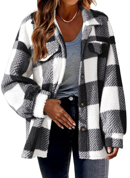 Plaid Pattern Button Front Jacket, Elegant Long Sleeve Warm Coat, Autumn and Winter, Women's Clothing