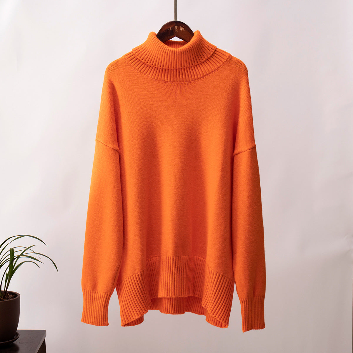 Cross-Border Amazon Turtleneck Sweater for Women2024European and American Autumn and Winter Loose Sweater Classic Versatile Solid Color Pullover Sweater