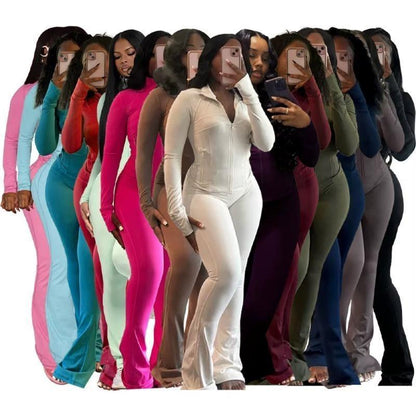 Women Clothes Two Piece Flared Pants Tracksuits Set Casual Gym Active Wear 2 Piece Matching