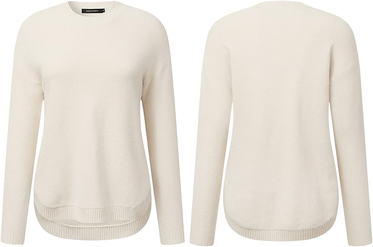 MEROKEETY Women&#39;s 2024 Fall Long Sleeve Oversized Crew Neck Solid Color Knit Pullover Sweater Tops