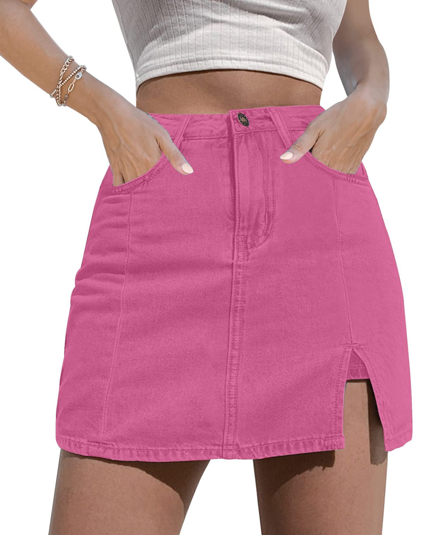 luvamia Skorts Skirts for Women Denim Mini Skirt Side Slit with High Waisted Jean Shorts Stretchy - Seldom Seen Styles